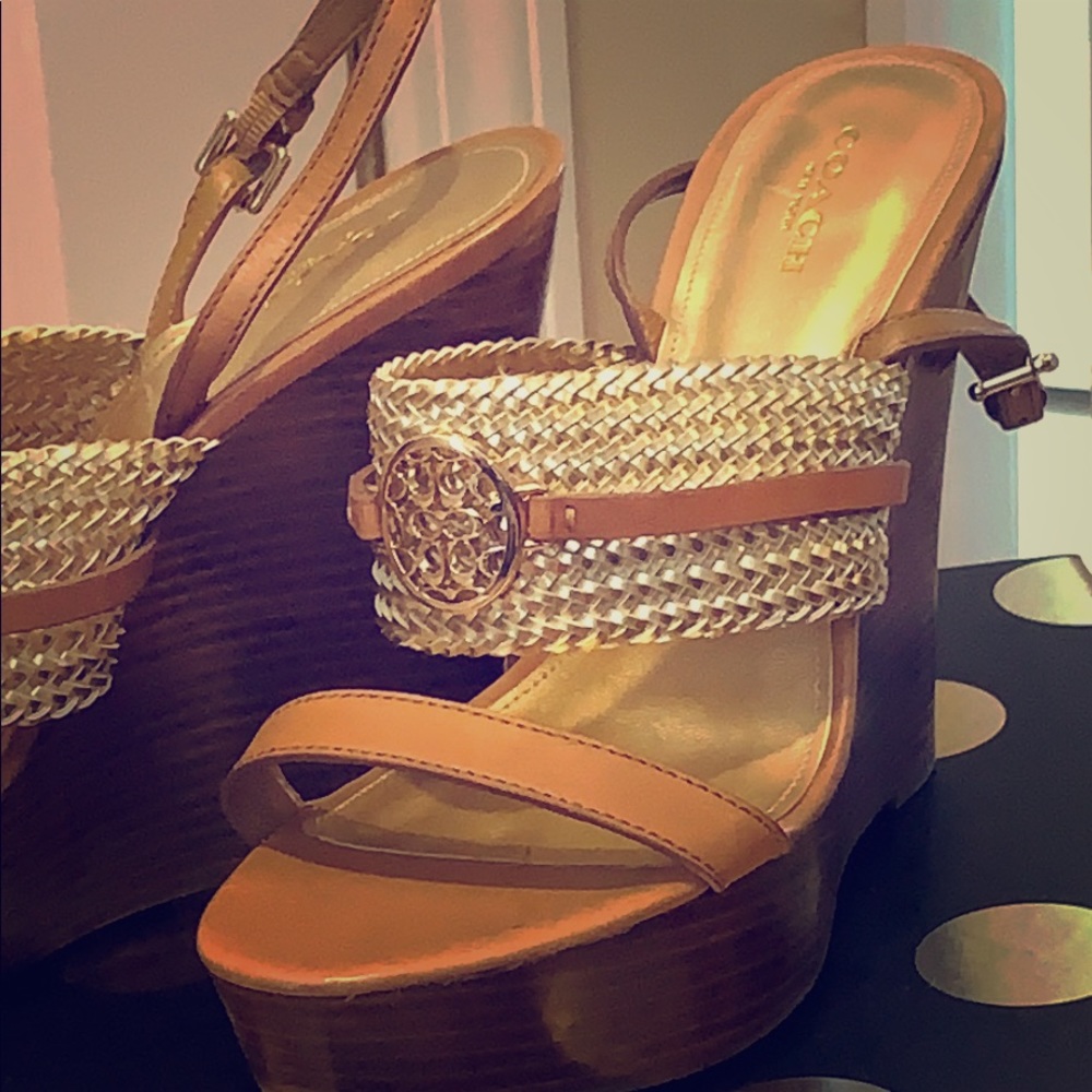Coach Gold/Beige Wedge sandals